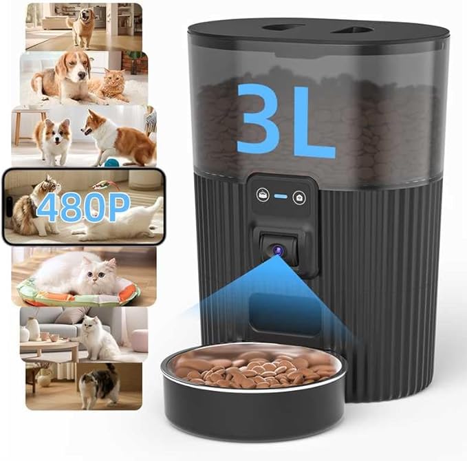 PAPIFEED Automatic Cat Feeder with Camera, ‌Adjustable Angle 2.4G WiFi Pet Feeder，3.5L/15 Cup Timed Dispenser,Timed Feeder for Remote Feeding with Stainless Steel Bowl up to 10 Meals Per Day with APP