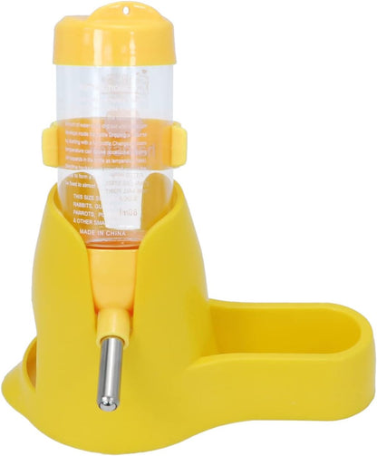3 in 1 Hamster Hanging Water Bottle Pet Auto Dispenser with Base for Dwarf Hamster Mouse Rat Hedgehog (80ML, Yellow)