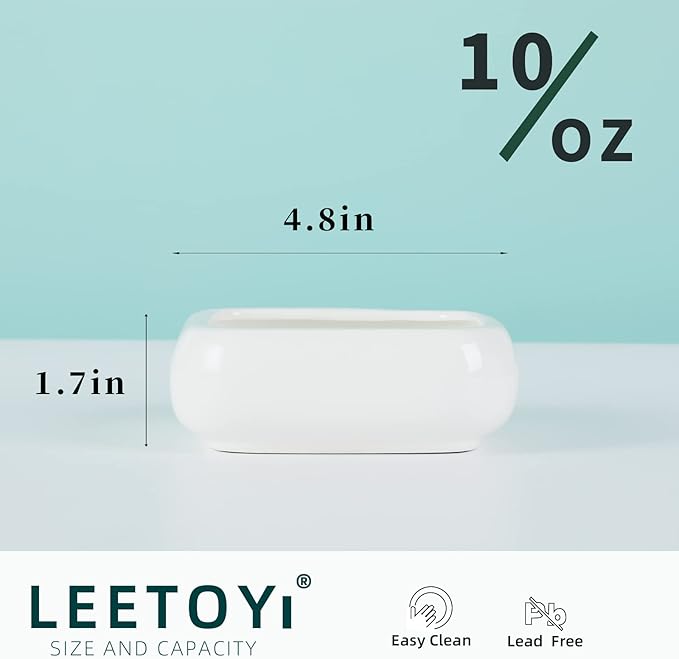 Reptile Food Bowls Ceramic Square Reptile Water Food Dish, Pet Food Bowl for Lizards, Young Bearded Dragons, Small Snakes, Gecko Tortoise Spider (White, Large-2Pack)