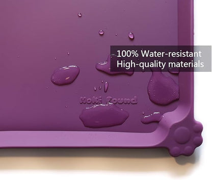 Hoki Found Silicone Pet Food Mats - Non Slip Dog Cat Bowl Placemats - Waterproof Dog Cat Food Mats for Carpet - Eggplant