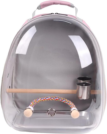 Bird Travel Backpack Carrier, Clear Bubble Window Transport Backpack for Birds, Space Capsule Astronaut Liked Vet Carry Book Bag for Parakeet Parrot (Pink, Multi Vents)