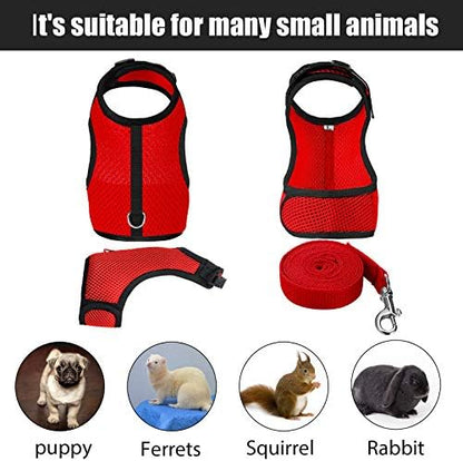 2 Pieces Bunny Rabbit Harness with Leash Cute Adjustable Buckle Breathable Mesh Vest for Kitten Puppy Guinea Pig Small Pets Walking (Black, Red, L)