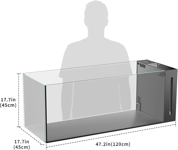 Ultra Clear Rimless Aquarium Tank Low Iron Glass Side Filtration + Anti-Jumping net (60Gal)