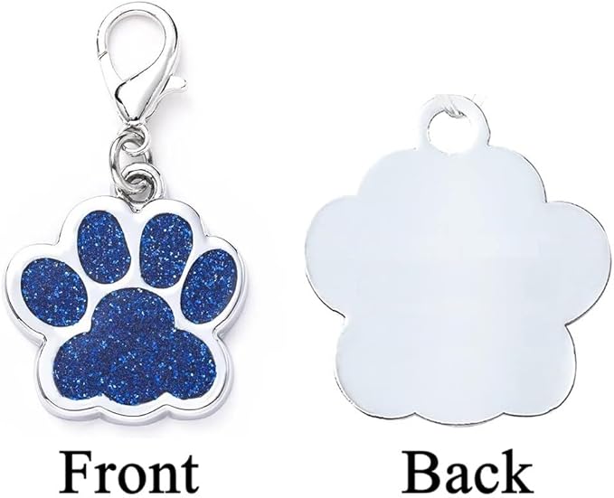 Cute Personalized Pet Name Tags for Cats/Dogs - Glitter Custom pet id tag, Dog id Tags Engraved for Pets, Customizable cat tag, pet Collar Charms, Dog Name tag (Paw-Shaped-Small: Blue)