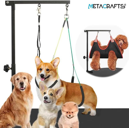 Foldable Dog Grooming Arm with Hammock & Clamp - Adjustable Height 20"-35" - Pet Grooming Table Accessories with No-Sit Holder, Grooming Restraint for Small, Medium Dogs at Home or Salon