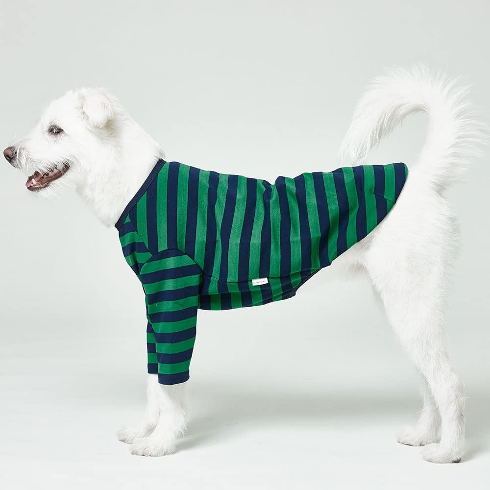 Dog Cotton Shirts for Small and Large Dogs Rugby Striped T-Shirts Soft Breathable Dog Shirt pet Clothes (X-Large, Green/Navy)