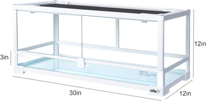 OIIBO Full Glass Long Tank Reptile Terrarium 20 Gallon, Front Opening Terrarium 30" x 12"x 12" for Reptile Pets Gecko Lizard Snake, Double Front Opening Doors & Ventilation Top Screen (Knock-Down)