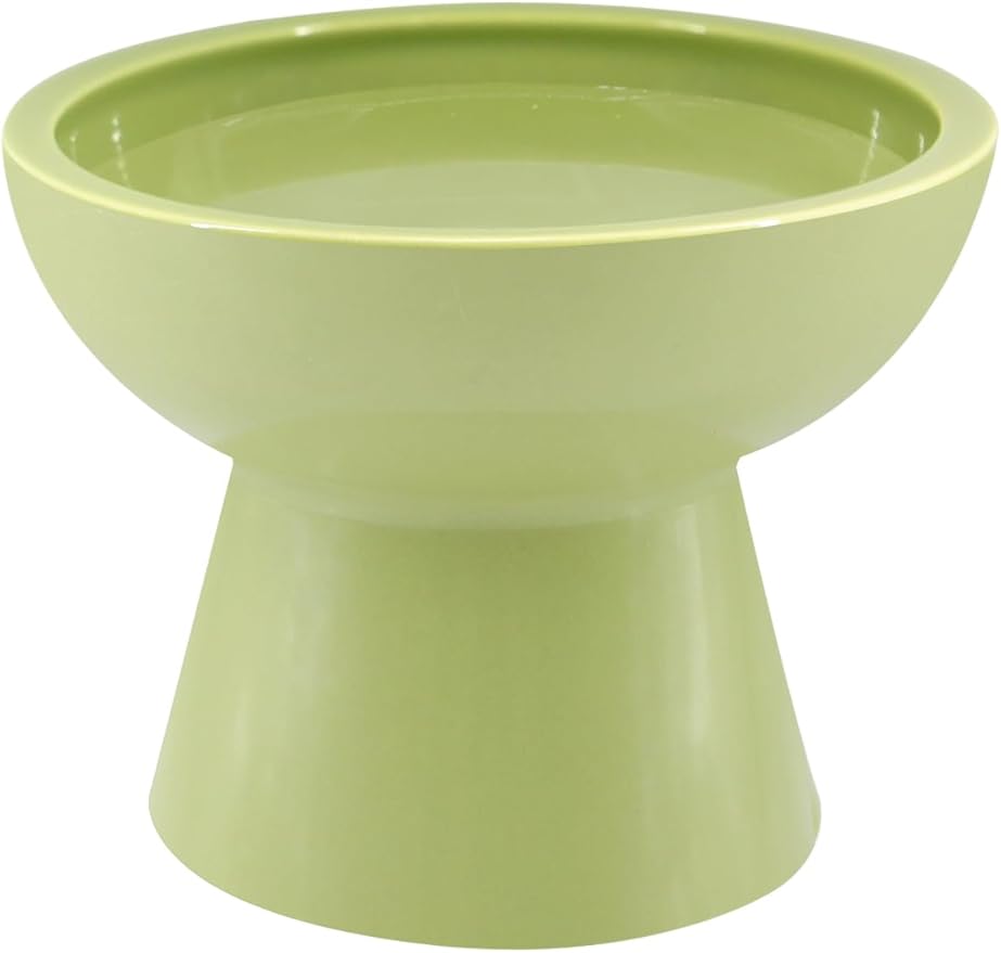 LoeJan Elevated Food and Water Bowls Set, Extra Wide and Raised Ceramic Feeder, Anti-Vomit Whisker-Free Pressure Cat Bowl for Kittens to Adult Cats, Small Dogs (Green, Water Bowl)