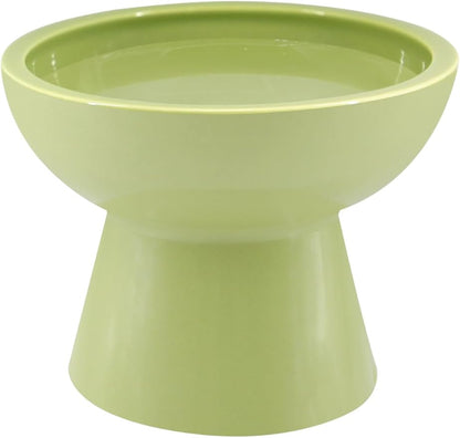 LoeJan Elevated Food and Water Bowls Set, Extra Wide and Raised Ceramic Feeder, Anti-Vomit Whisker-Free Pressure Cat Bowl for Kittens to Adult Cats, Small Dogs (Green, Water Bowl)