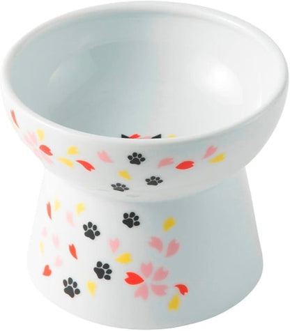 Necoichi Raised Cat Food Bowl – Ceramic Elevated Cat Bowl for Whisker & Neck Fatigue, Dishwasher Microwave Safe – Non-Slip & Anti Vomiting Ergonomic Design (Sakura Floral, Large)