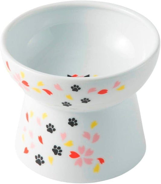 Necoichi Raised Cat Food Bowl – Ceramic Elevated Cat Bowl for Whisker & Neck Fatigue, Dishwasher Microwave Safe – Non-Slip & Anti Vomiting Ergonomic Design (Sakura Floral, Large)