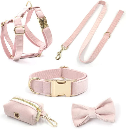 PETDURO Custom Dog Collar Personalized with Name Engraved Quick Release Rose Gold Metal Buckle for Large Medium Small Girl Dogs - Dog Leash and Bow Tie Available - Soft Comfy Velvet (Pink, XL)