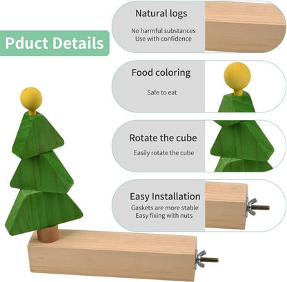 Bird toys & Bird Perch, Bird Wooden Block Chewing Toy Parrot Foraging & Puzzle Toys Bird Cage Accessories for Conures Parakeets Cockatiels Lovebirds African Grey Macaws (Revolving Christmas Tree)