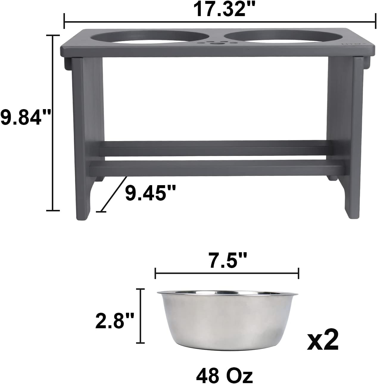 HTB Elevated Dog Bowls,Raised Dog Bowl Stand with 2 Stainless Steel Bowls,Elevated Raised Pet Bowls for Large Medium Small Sized Dogs
