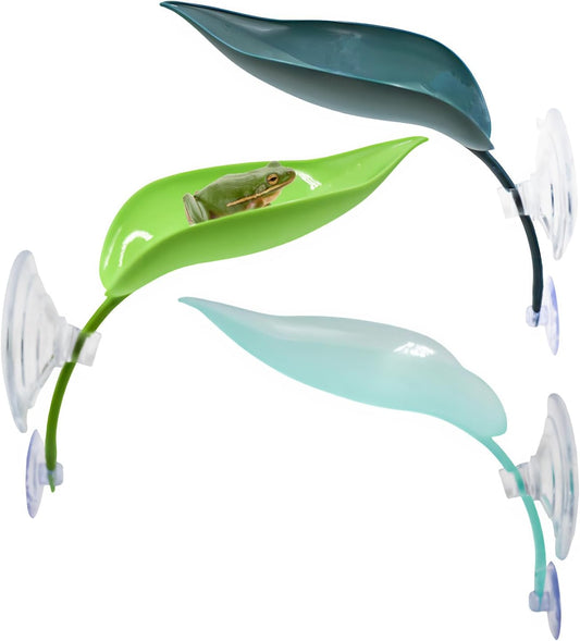 3 Pack Plastic Leaf Decorations with Suction Cups, Frog Habitat Platform, Reptile Decorations for Terrarium, Frog Tank Accessories, Terrarium Decor for Tree Frog, African Dwarf Frog, Frog and Toad