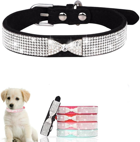 Serijoars Small Dog Collar with Rhinestone Crystal Diamond Colorful Bling Girl Puppy Cat Collars (S, Black3)