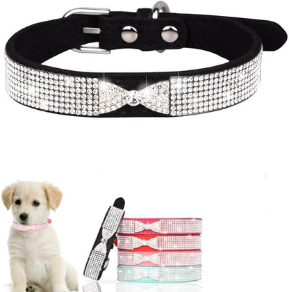 Serijoars Small Dog Collar with Rhinestone Crystal Diamond Colorful Bling Girl Puppy Cat Collars (L, Black3)