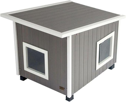 New Age Pet ECOFLEX XL Outdoor Cat House - Durable, Moisture-Resistant Wood Plastic Composite, Dual Entry, Easy Assembly, Elevated Floor for Ventilation, Compatible with Heated Pad, 10-Year Warranty