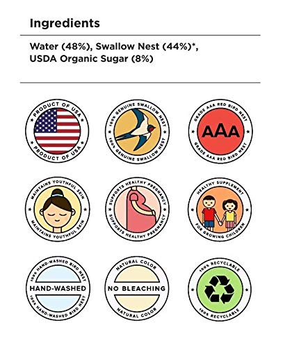 Golden Nest Premium Bird Nest Soup, Swallow Bird Nest 100% Natural - Made in USA, (燕窩) 6 bottles x 75ml (2.5 oz.) (1 box = 6 bottles x 75ml, Red)