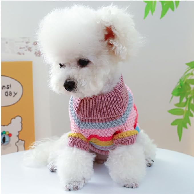 Rainbow Puppy Sweater for Small Dog Pullover Knitted Dog Sweatshirt Cable Cat Knitwear Warm Pet Clothes for Kitten Chihuahua Yorkie Toy Poodle XXS (Rainbow, X-Large)