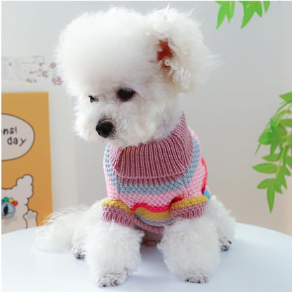 Rainbow Puppy Sweater for Small Dog Pullover Knitted Dog Sweatshirt Cable Cat Knitwear Warm Pet Clothes for Kitten Chihuahua Yorkie Toy Poodle XXS (Rainbow, X-Large)