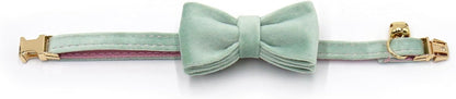 Personalized Cat Collar with Bells,Velvet Customized Small Cat Collar with Name Tag,Pet Collar with Name Phone Number Engraved ID Tags for Boy and Girl Kitten Cats (Mint Powder)
