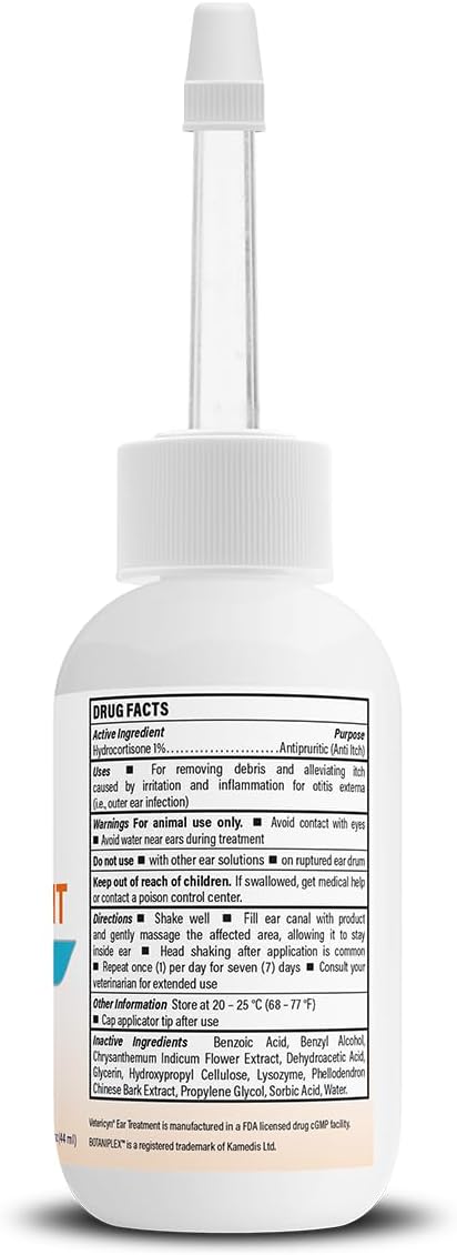 Vetericyn Triple-Action Ear Treatment for Dogs & Cats - 1% Hydrocortisone Ear Drops for Dog Ear Infection Relief - Fast Itch Relief & Healing with Otizyme Blend. 1.5 Ounce