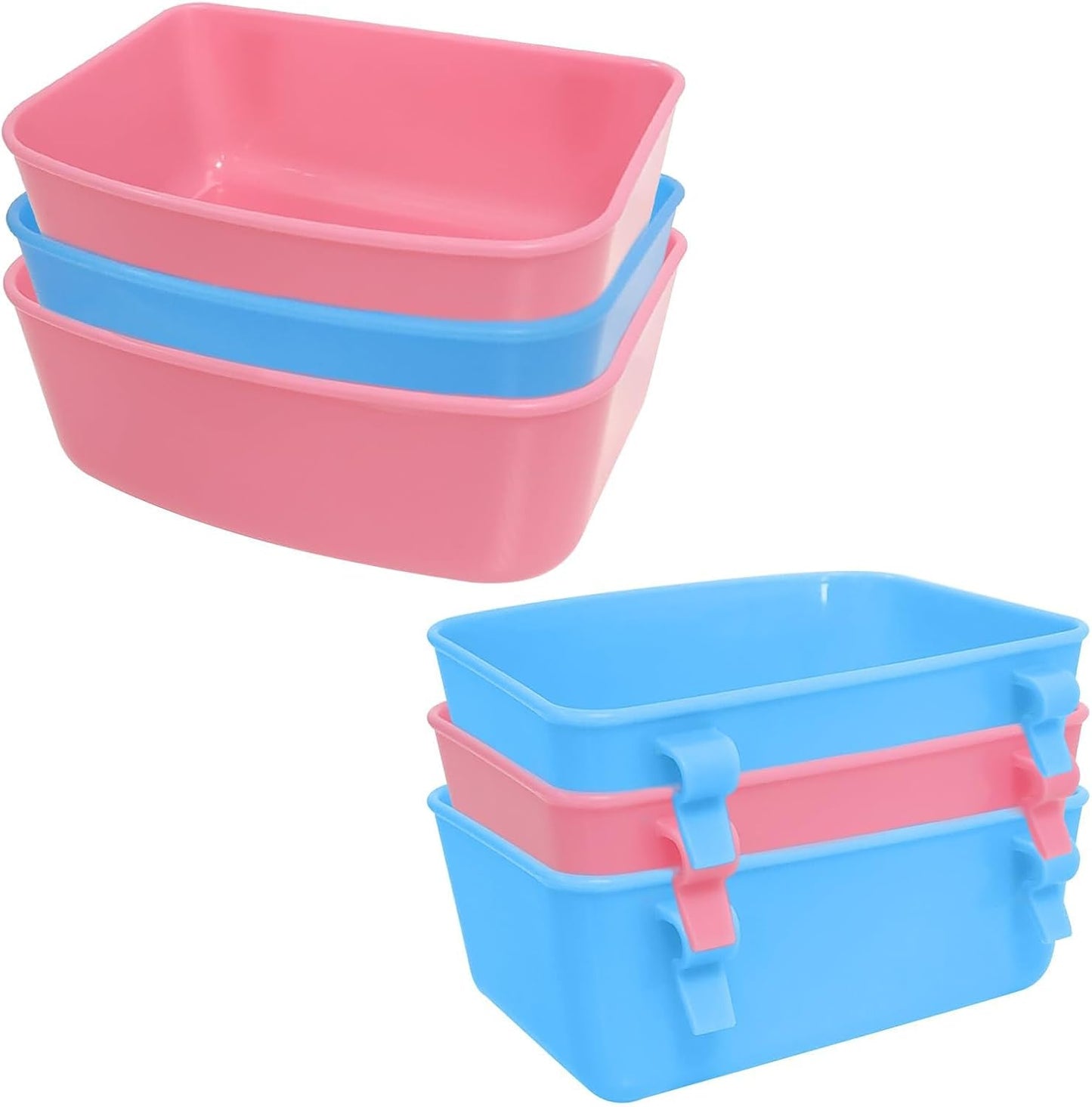 6 Pack Feeder (Blue, Pink), Hanging Feeder,Food and Water Container, Bath Water Bowl Universal for Birds Hamsters Mice Rats Rabbit Guinea Pig Small Pets (M)