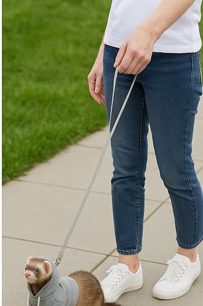 Gray Ferret Sweater, Harness, and Leash Set - Clothes for Small Pets - Ferret Stuff and Accessories - Hoodies for Ferrets - Small Pet Accessories
