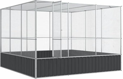 Steel Aviary Silver, Steel Bird Cage, Outdoor Aviary Parrot Cage Wide Flight Metal Birdcage, 122.4"x120.9"x83.5" Steel,-113