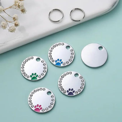 Personalized Dog/Cat Cute Paw Pet ID Tag with Unique Laser Engraving Name and Phone Number for Pet Collar or Key Chain (Pink)