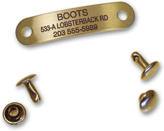 LuckyPet Rivet-On Pet ID Tag - Personalized, Silent and Customized - Suitable for Cats and Dogs - Heavy-Duty Pet Identification - Engraved Tags - Small, Polished Brass Finish