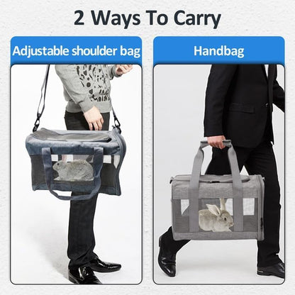 kathson Small Animal Carrier Bag, Guinea Pig Rabbit Travel Carrier Breathable Mesh Window Pet Portable Hand Bag for Hamster Bird Bunny Bearded Dragon Kitty and Etc (Grey with Black)