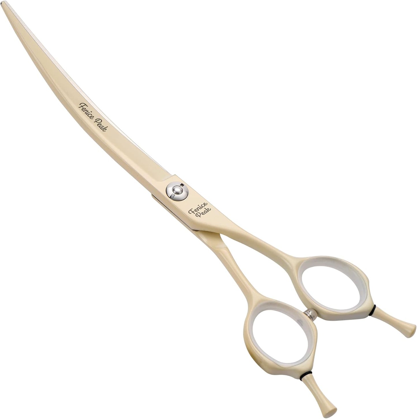 Fenice Peak Curved Dog Grooming Scissors with Cream Color Coating 440C Stainless Steel Pet Grooming Bending Shears Sharp and Durable Comfortable Engonomic Handle