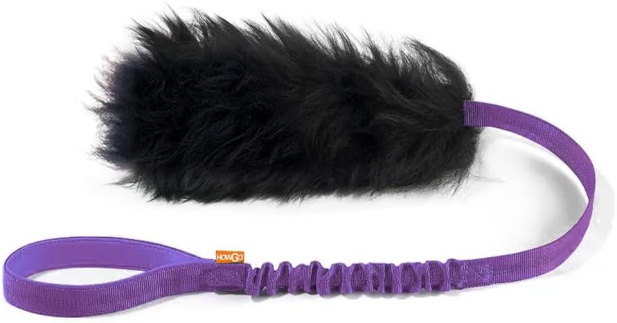 HOWGO Dog Rope Toy,Dog Bungee Chaser Toy 100% Sheepskin,Sheep Smell Tug Toy for All Breeds (Purple, Short Without Ball)