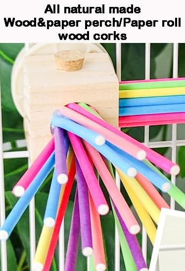 Parrot Cage Toy(4 funcitons) Perch Standing with Pine Wood Foraging Smart Toy Soft Corks for Small to Regular Size Parrot Cockatiel Birds