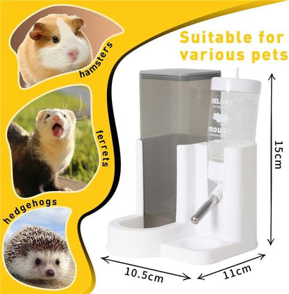 Hamster Water Bottle Standing Guinea Pig Water Dispenser with No Drip 2 in 1 Small Animal Automatic Food Bowl for Cage Accessories for Chinchilla Ferret (Gray, 5.91 in X 4.13 in X 4.33 in)