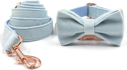 PETDURO Custom Dog Collar Personalized with Name Engraved Quick Release Rose Gold Metal Buckle for Large Medium Small Girl Dogs - Dog Leash and Bow Tie Available - Soft Comfy Velvet (Sky Blue, M)
