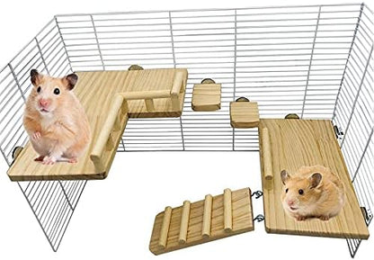 Squirrel Hamster Wooden Platform Jumping Board Climbing Ladder,Bird Perches Cage Toys, Wooden Gerbil Standing Platform, Chinchilla Cage Accessories,Suitable Cage Size :18.5"(L) * 11.03"(W) * 11.81"
