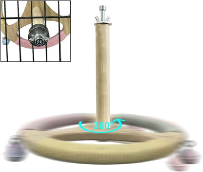 Bird Stand Perch Toy,Wooden Spinning Turntable Parrot Toy，Exercise Spinning Parakeet Toys for Birds Cage Accessories