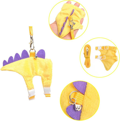 Ferret Leash and Harness Set, Dinosaur Design Small Animal Harness with Leash, Adjustable & Escape-Proof, Soft Plush Comfort for Rabbits, Kitten, Bunny, Hedgehog (Yellow)