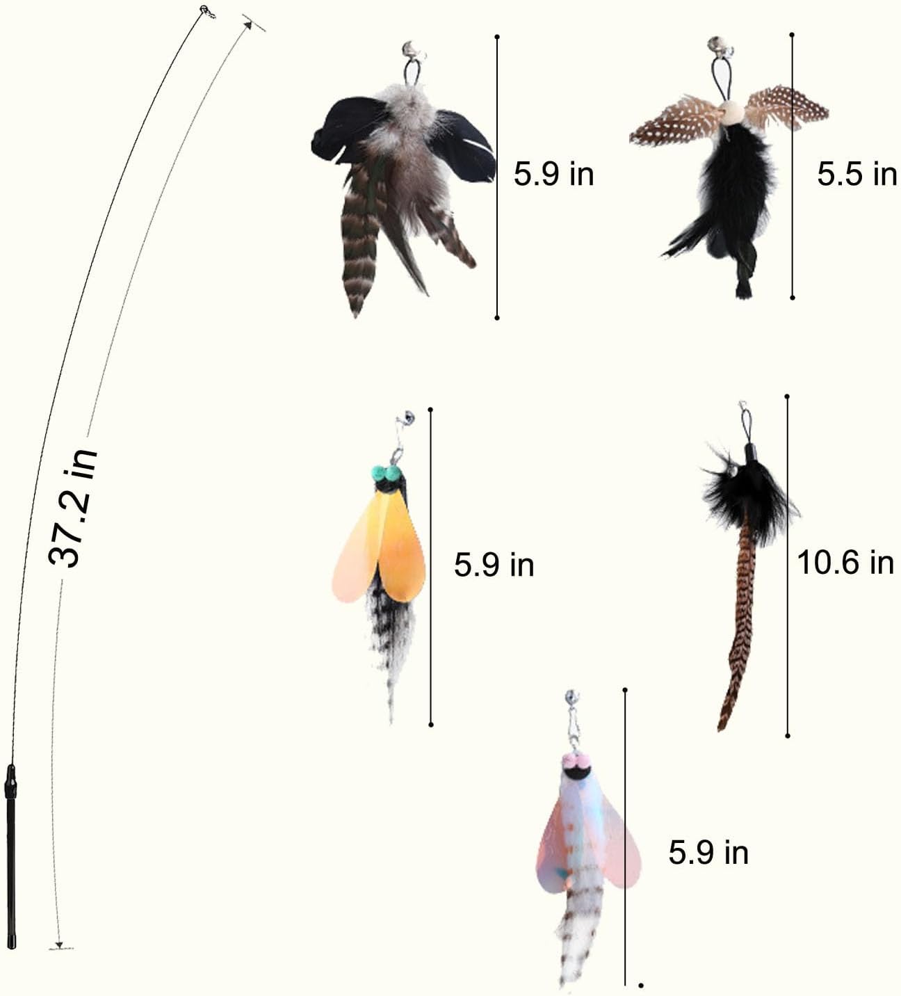 Cat Feather Toys, Indoor Cat Interactive Toys, 2 PCS Flexible Wire and 5 PCS Cat Feather Toys, for Bored Indoor Cats, Indoor Cat Chase Toys