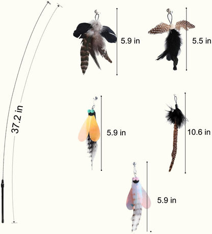 Cat Feather Toys, Indoor Cat Interactive Toys, 2 PCS Flexible Wire and 5 PCS Cat Feather Toys, for Bored Indoor Cats, Indoor Cat Chase Toys