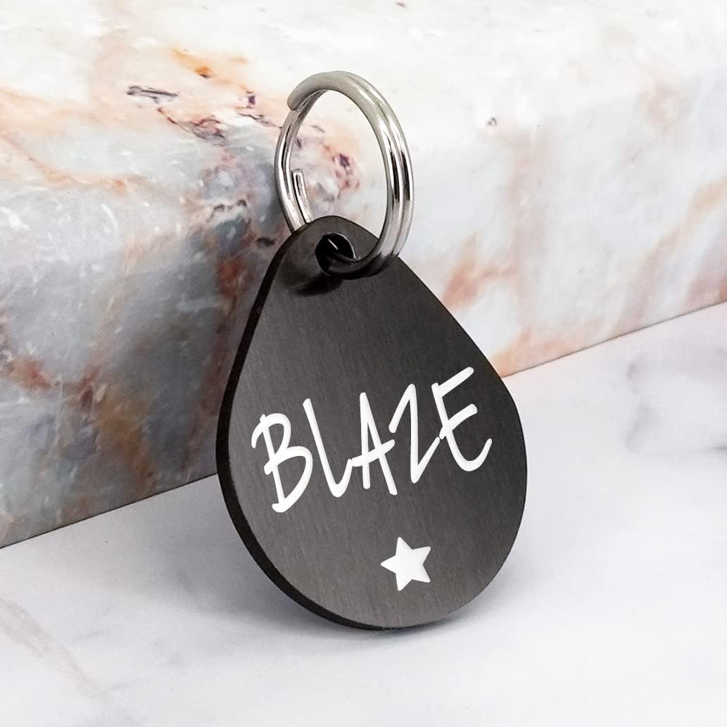 Ultra Joys Cat ID Tag Personalized Pet Tags, Durable Stainless Steel Small Pet Mini Dog Cat Tag Lightweight -Teardrop Tag in Black