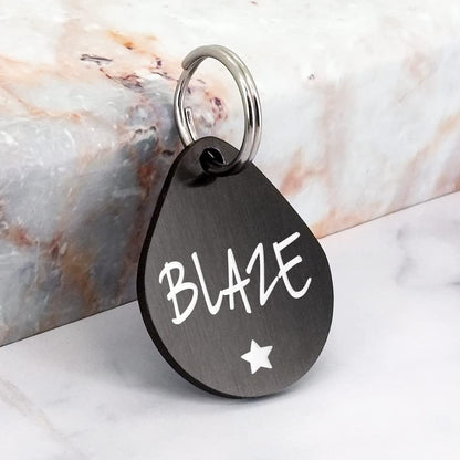 Ultra Joys Cat ID Tag Personalized Pet Tags, Durable Stainless Steel Small Pet Mini Dog Cat Tag Lightweight -Teardrop Tag in Black