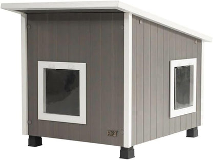 New Age Pet ECOFLEX XL Outdoor Cat House - Durable, Moisture-Resistant Wood Plastic Composite, Dual Entry, Easy Assembly, Elevated Floor for Ventilation, Compatible with Heated Pad, 10-Year Warranty