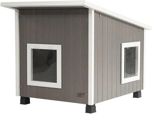 New Age Pet ECOFLEX XL Outdoor Cat House - Durable, Moisture-Resistant Wood Plastic Composite, Dual Entry, Easy Assembly, Elevated Floor for Ventilation, Compatible with Heated Pad, 10-Year Warranty