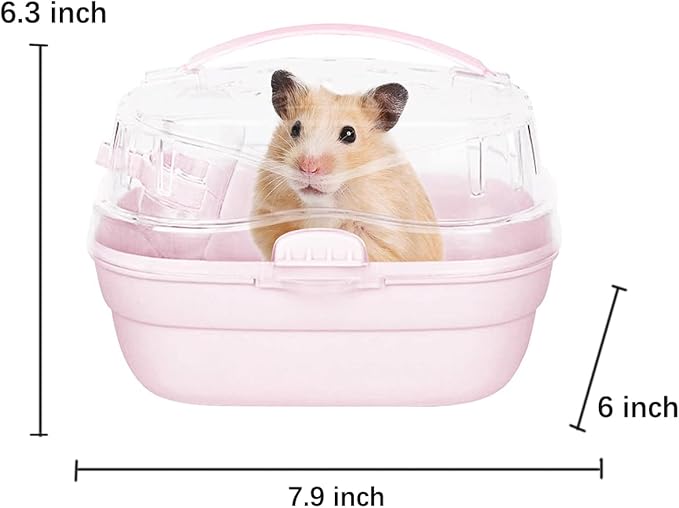 KAMEIOU Pink Travel Portable Small Animals Hamster Hedgehog Guinea Pig Carrier Cage for Hamsters Hedgehogs Ferret Guinea Pig Carrier Cage with Handle Breathable Transparent Lid Small Animal Carriers