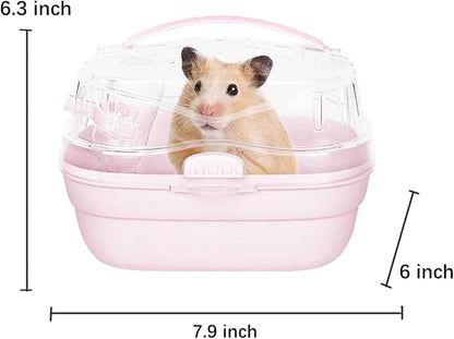 KAMEIOU Pink Travel Portable Small Animals Hamster Hedgehog Guinea Pig Carrier Cage for Hamsters Hedgehogs Ferret Guinea Pig Carrier Cage with Handle Breathable Transparent Lid Small Animal Carriers