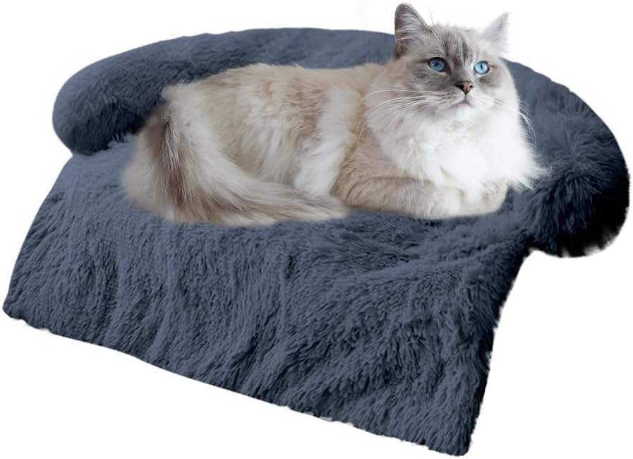 Calming Dogs/Cats Bed Mats, Dog Pad Washable Removable Couch Cover, Plush Long Fur Mat for Pets, Waterproof Lining, Perfect for Small, Medium and Large Dogs and Cats (Navy Blue, 31"x23")